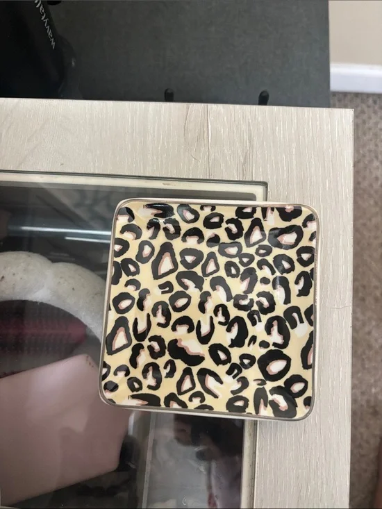 Leopard Print Square Trinket Dish - Black & Cream with Pink Accents