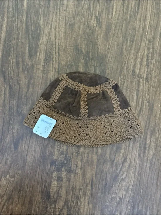 Free People Brown Crochet Trim Bucket Hat
