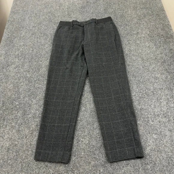 Uniqlo Pants Mens M Gray Cotton Polyester Windowpane Plaid Casual Workwear