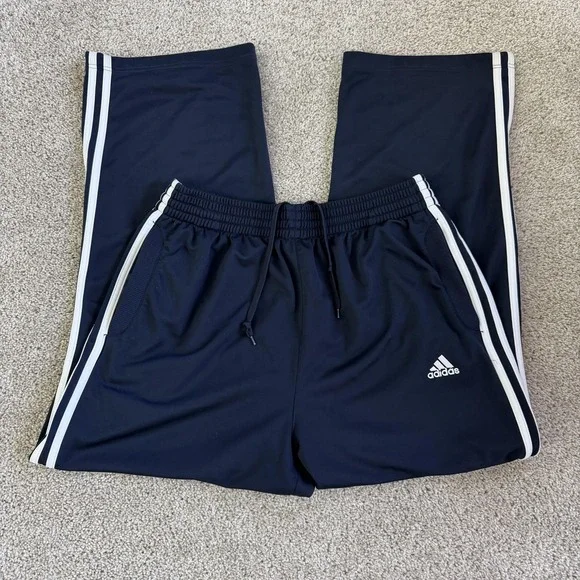 Adidas Track Pants Mens L Blue Knit Elastic Waist Pockets Side Stripe Gym