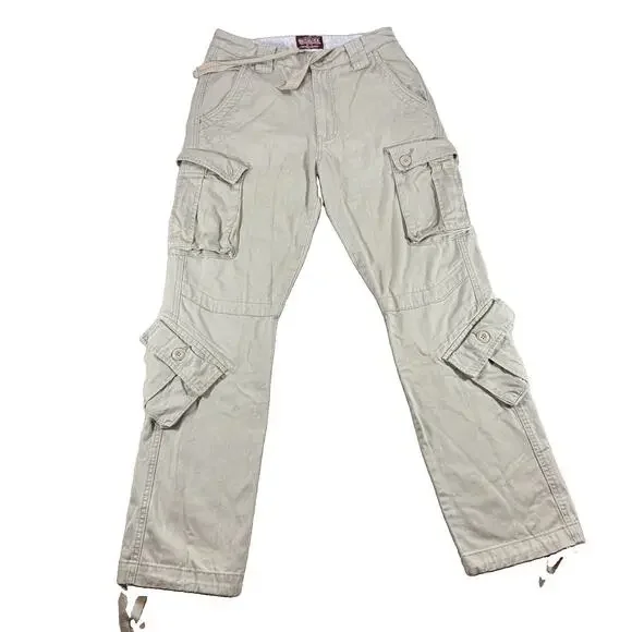 Matchstick Men's Cargo Pants Khaki Beige Work Utility Drawstring Size S 29