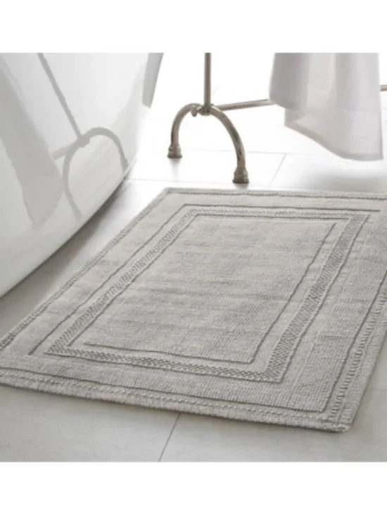 Jean Pierre Stonewash Racetrack Bath Rug  100% Cotton Light Grey 17x24 Inch