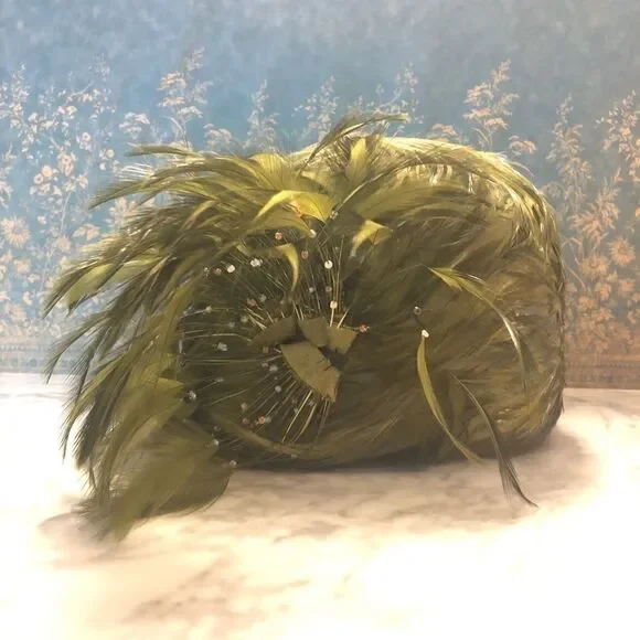Vintage Handmade Mertize Millinery Feather Hat