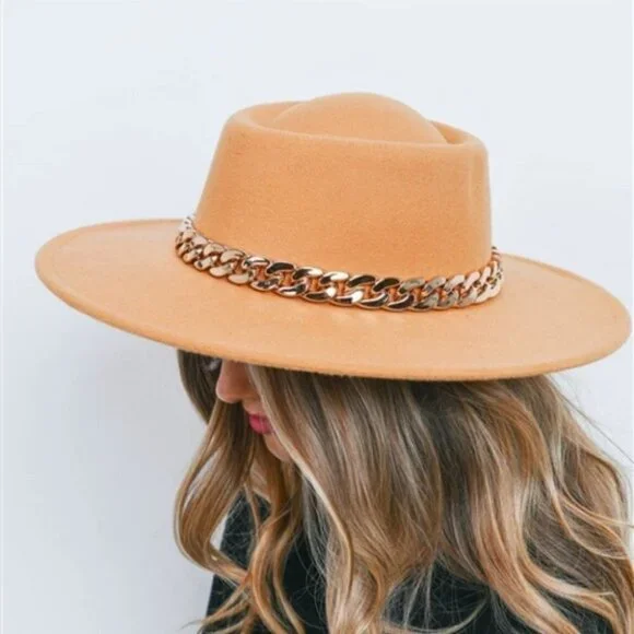 Chain Detailed Fall Winter Hat - Camel