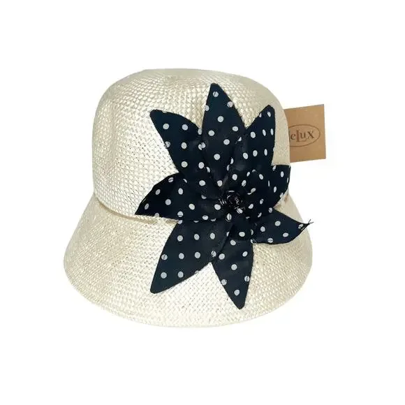 DELUX Womens Adjustable Hemp Hat Wide Brimmed Straw Summer Hat Cream Size Small