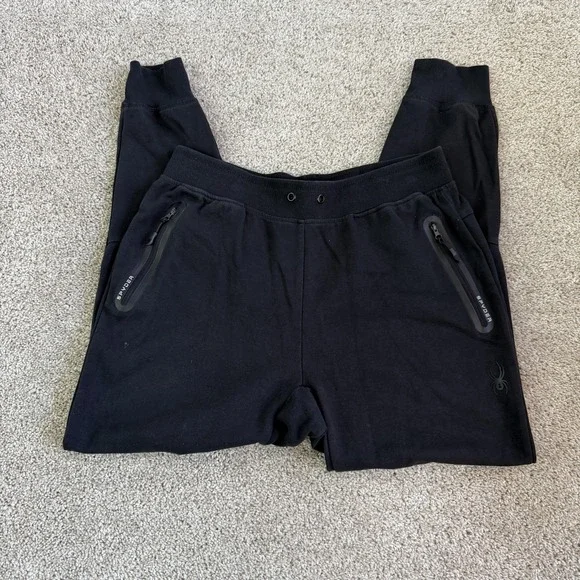 Spyder Active Jogger Pants Mens Large Black Knit Elastic Waist Zipper Pockets