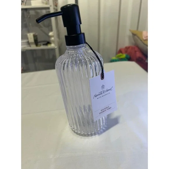 Hearth & Hand with Magnolia Reusable Shower Pump Clear‎ Ribbed Soap Dispenser