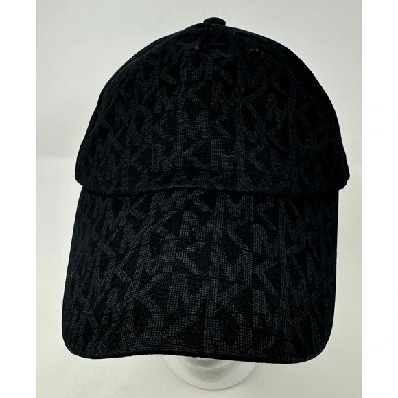 Michael Kors Womens Black Monogram Logo Baseball Cap Adjustable Hat MK Logo