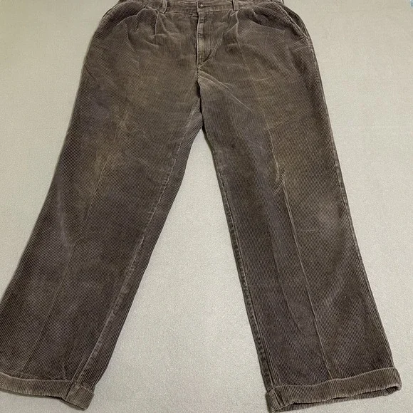 Vtg Mens 38x32 Corduroy Pants‎ Cuffed Pleated Old Money 90s Preppy Y2K Brown