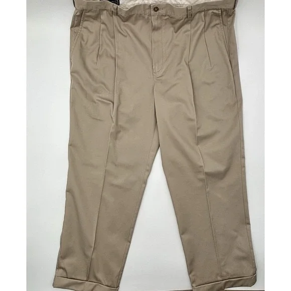 Paul Fredrick Men 38 Khaki Pleated Chinos 100% Cotton NWT Cuffed Dress Pants