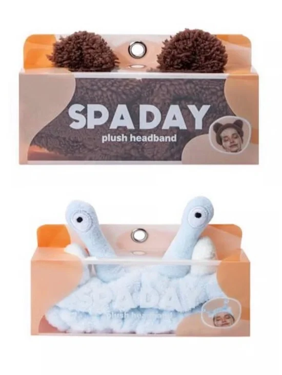 SPADAY Plush Headband - Brown and Light Blue Spa Headband