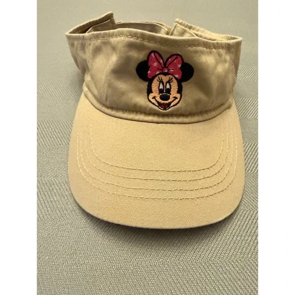 Disney Parks Minnie Mouse Florida Khaki Sun Visor Hat Adjustable Tan Pink