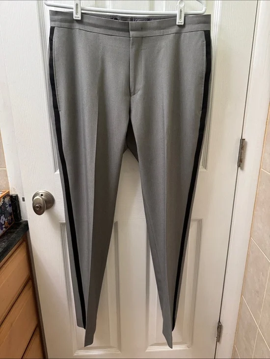 Alfani Gray Dress Pants with Black Side Stripe Trim slim fit 32x30