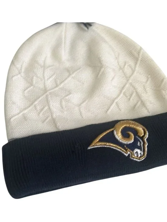 NFL Los Angeles Rams Pom Pom Snowflake Embossed Detail Beanie Hat