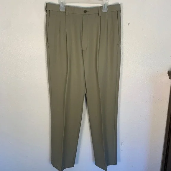 Haggar Cool 18 Pro Mens Dress Pants 36x34 Khaki Flat Front Classic Fit‎