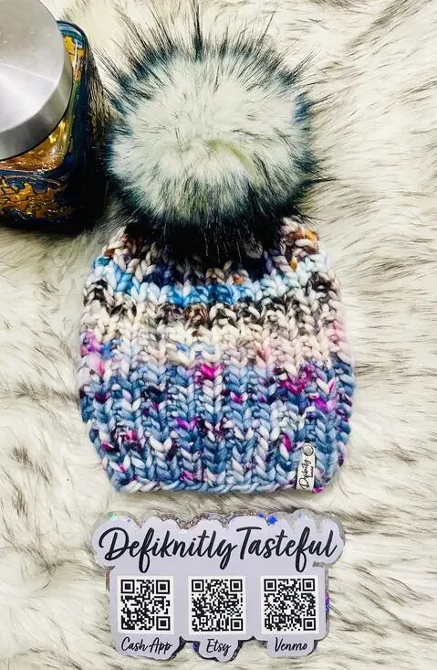 Hand Knit Scrappy Merino Wool Beanie: DefiKnitly Tasteful Knit Hat with Faux Fur