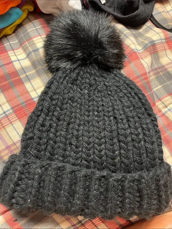 Free People Black Knit Pom Pom Beanie