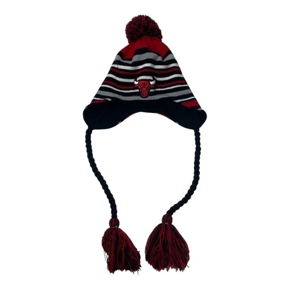 New Era Chicago Bulls Striped Beanie Tassel Pom Hat