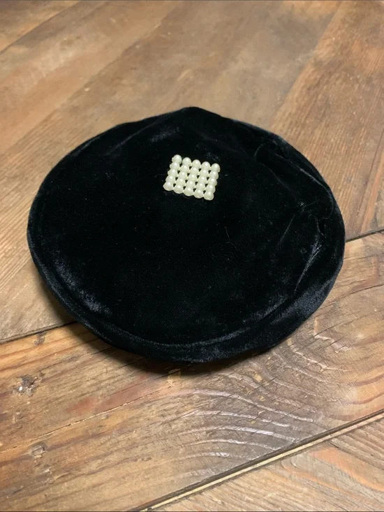 Vintage black velvet beaded hat