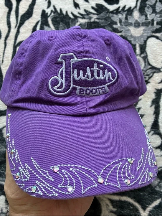 000 - VINTAGE 00s JUSTIN BOOTS EMBROIDERED Y2K COWGIRL WESTERN RHINESTONE HAT
