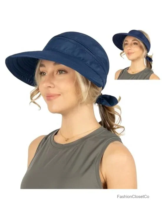 Wide Brim Sun Hat UPF 50+ Zip-Off Ponytail Beach Visor Foldable Travel