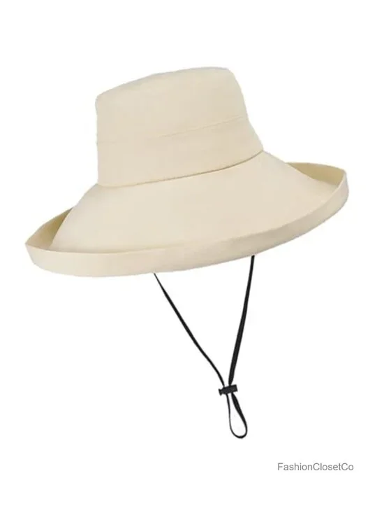 UV-Protection Wide-Brim Wired-Edge Packable Beach Sun Hat with Adjustable Chin