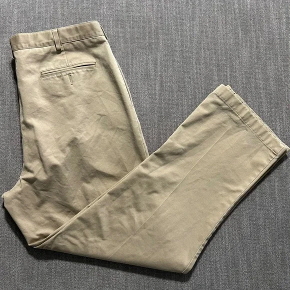 Lands End Mens 38x30 Traditional Fit Pleated Chino‎ Pants Khaki Cotton Trousers