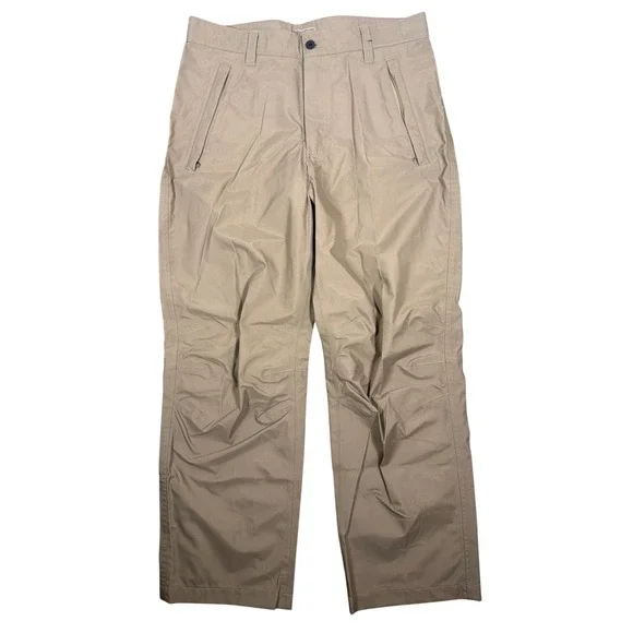 LL Bean Mens Technical Hiking Pants Tan 34x31 Polyester Zip Pocket 271098