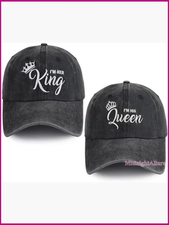 Matching King Queen Couple Hats Adjustable Cotton Baseball Cap Wedding Gift