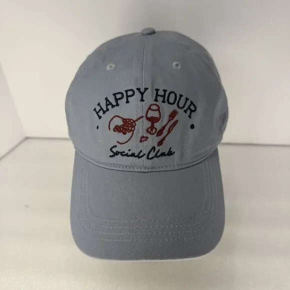 Anthropologie Hat Strapback Happy Hour Social Club Blue Embroidered Dad Cap Logo