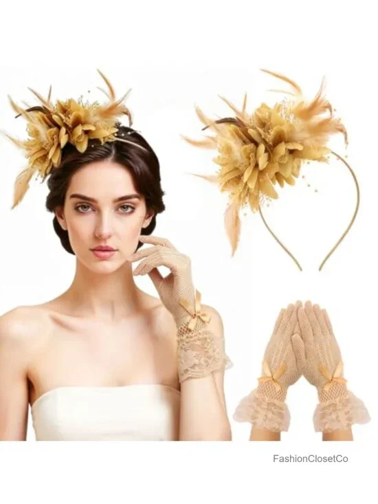 Lace Gloves and Fascinator Set for Tea Party Wedding Cocktail Accessories