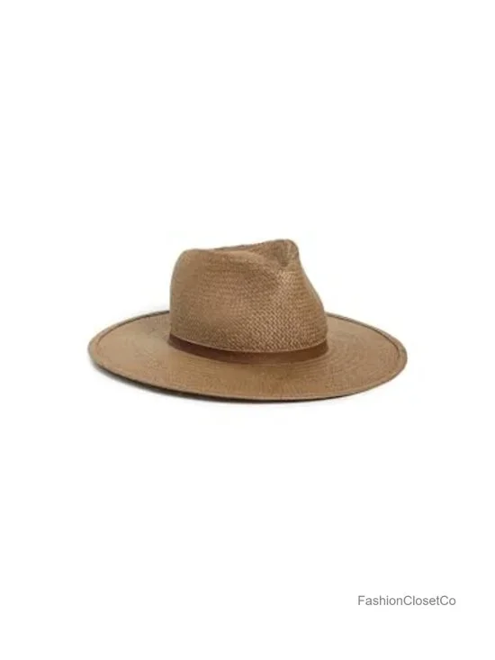 Woven Straw Fedora Hat with Leather Band