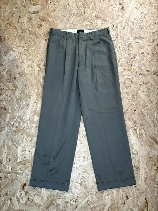 Dockers Pleated Khakis Mens 36x28 Olive Green Cuffed Chino Dress Pants