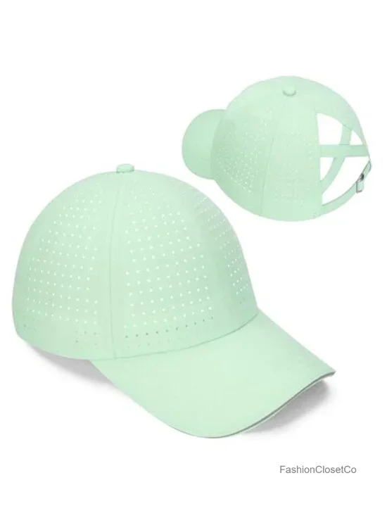 Criss Cross Ponytail Hat Reflective Baseball Cap Lightweight Quick Dry Mesh