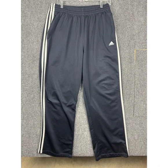 Adidas Men's Track‎ Pants Straight Leg Three Striped, Size Large Navy Blue/White