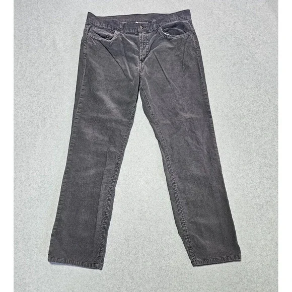 Mens JCP JC Penney Flat Front‎ Cotton Corduroy Pants Dark Gray Size 34X30