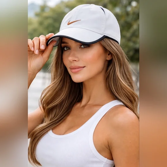 Nike White Adjustable Dri-Fit Hat Cap Bronze Swoosh Athletic Running