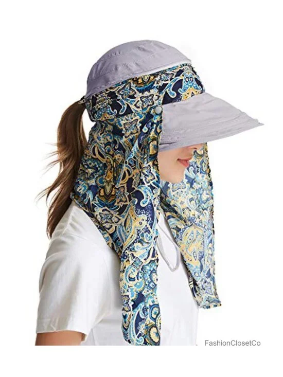 UPF 50+ Sun Hat with Neck Flap, Wide Brim, Ponytail Hole, Adjustable Buckle