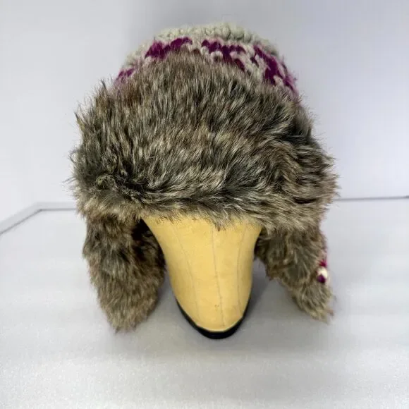American Eagle Outfitters Trapper Hat Wool Blend Knit Faux Fur Ear Flap Y2K Vtg
