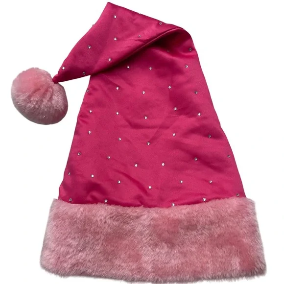 Victorias Secret Santa Hat Pink Rhinestone Faux‎ Fur Y2K Holiday Barbie Coquette