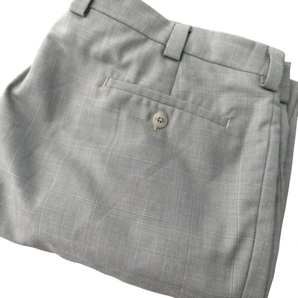 Sean John Mens Gray Windowpane Pleated Cuffed‎ Dress Pants 40x30 Fine Tailoring
