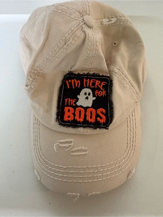 Halloween Beige 'I'm Here for the Boos' Ghost Patch distressed hat