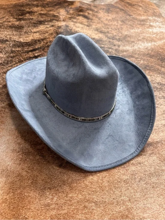 Blue faux suede cowboy hat
