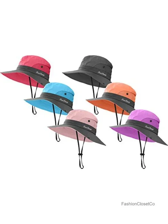 6 Packable Ponytail Wide Brim Sun Hats UPF 50+ for Beach Fishing Hiking