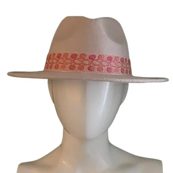 Altar’d State Womens Wool Blend Short Brim Fedora Barbiecore Beige Pink OS Indie