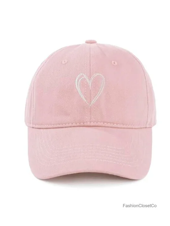 Baseball Cap - Cute Heart Embroidery Adjustable Unisex Hat for Workout Golf