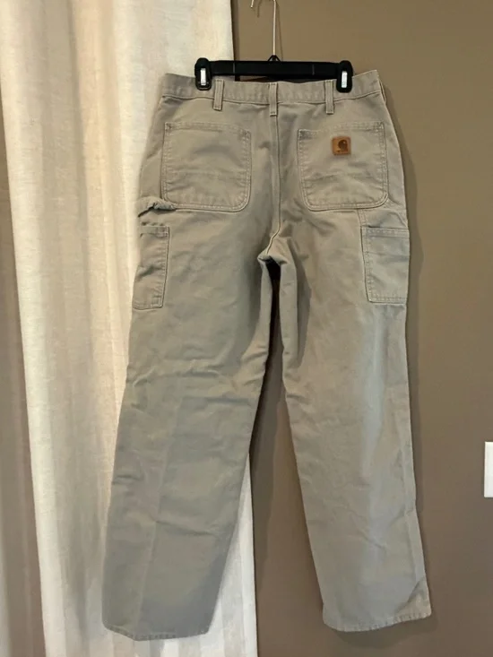 Men's Carhartt Canvas Carpenter Pants Tan, Size 34x32 (Label says 34x34)