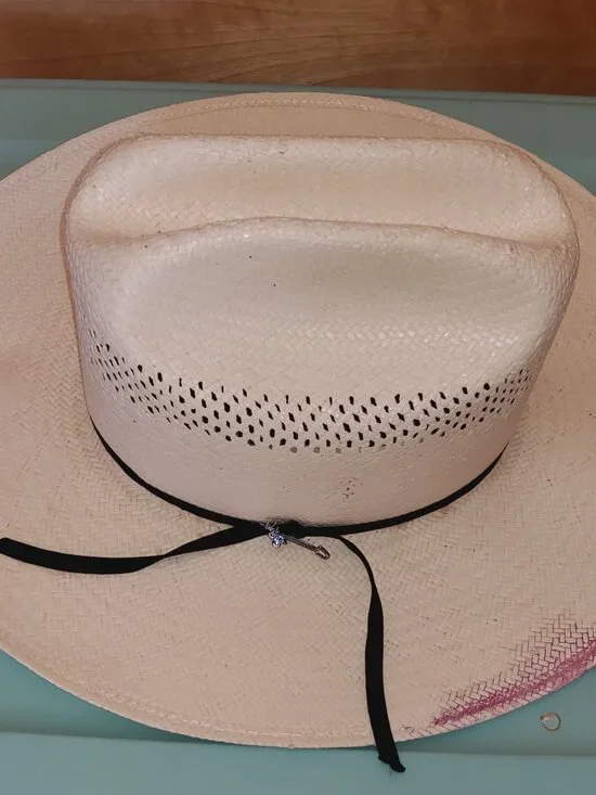 Stetson Straw Cowboy Hat Size 6 3/4 Cattleman Crease Vented Crown