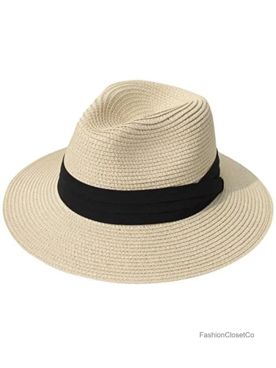 Women Wide Brim Straw Roll up Hat Fedora Beach Sun Hat UPF50+