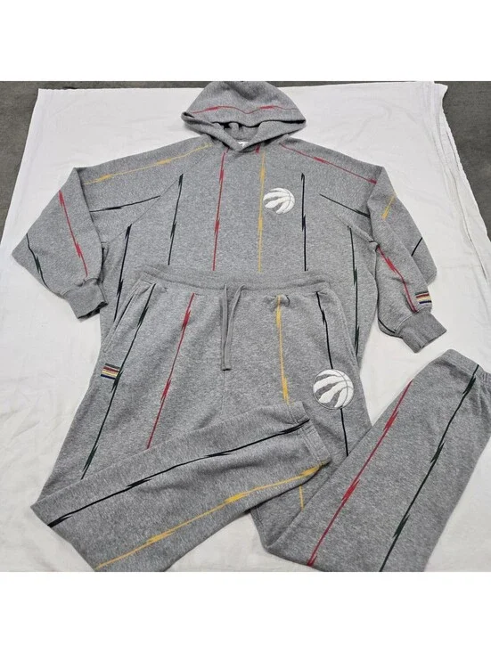 EUC Size MEDIUM The Bay x Toronto Raptors Sweatsuit Hoodie Joggers Set Striped